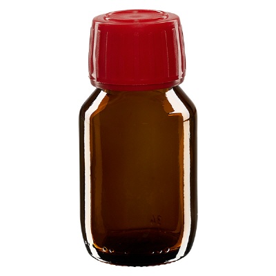 Bild 50ml Euro-Medizinflasche braun Verschluss rot OV